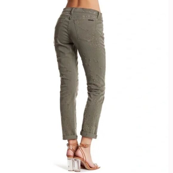HUDSON Women's Jeans Riley Crop High Rise Destructed Button Fly Green Size 27 - Picture 2 of 14